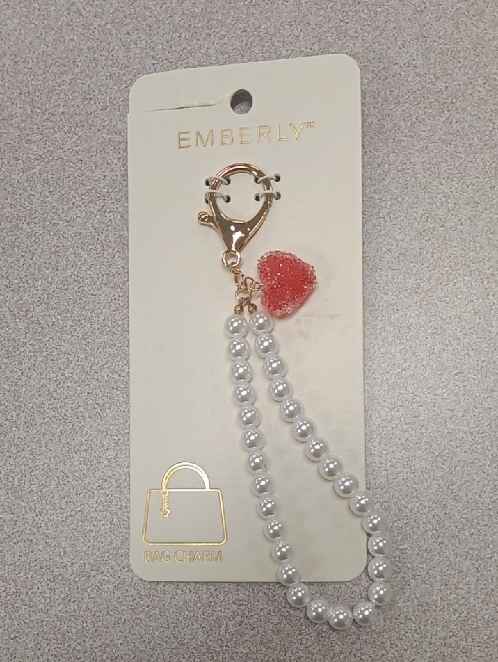 Emberly Pearl & Pink Candy Heart Bag Charm